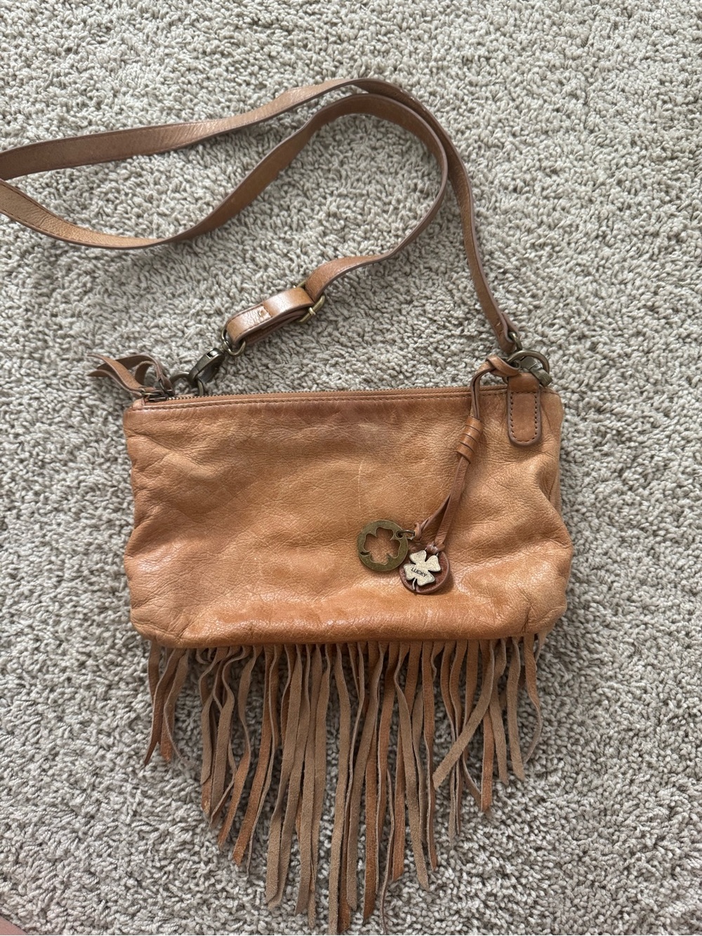 Lucky Brand Tan Leather Fringe Crossbody